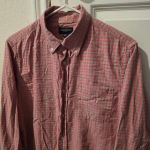 Banana Republic Mens Gingham Button Down Shirt Coral Red Grey Long Sleeve M